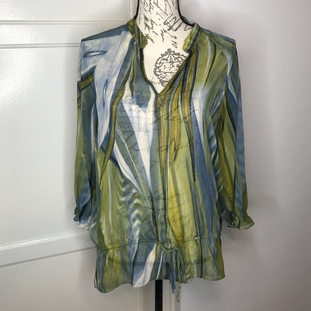 AK ANNE KLEIN Cami Sheer Blouse Sz M V Neck